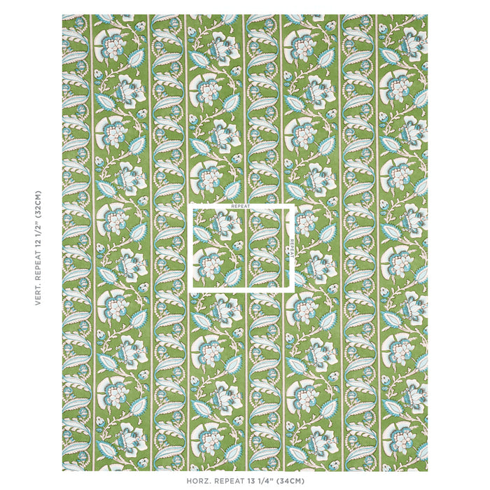 Schumacher Marielle Vine Green & Peacock Fabric Sample 180531