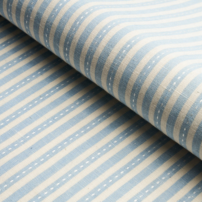 Schumacher Mathis Ticking Stripe Sky Fabric Sample 180590