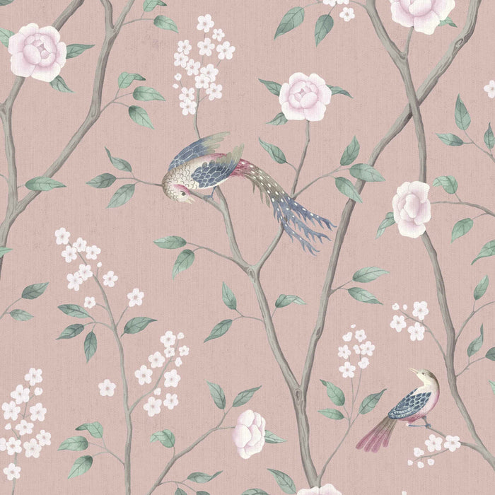 Schumacher Paradise Birds Blush Shimmer Wallpaper 1901