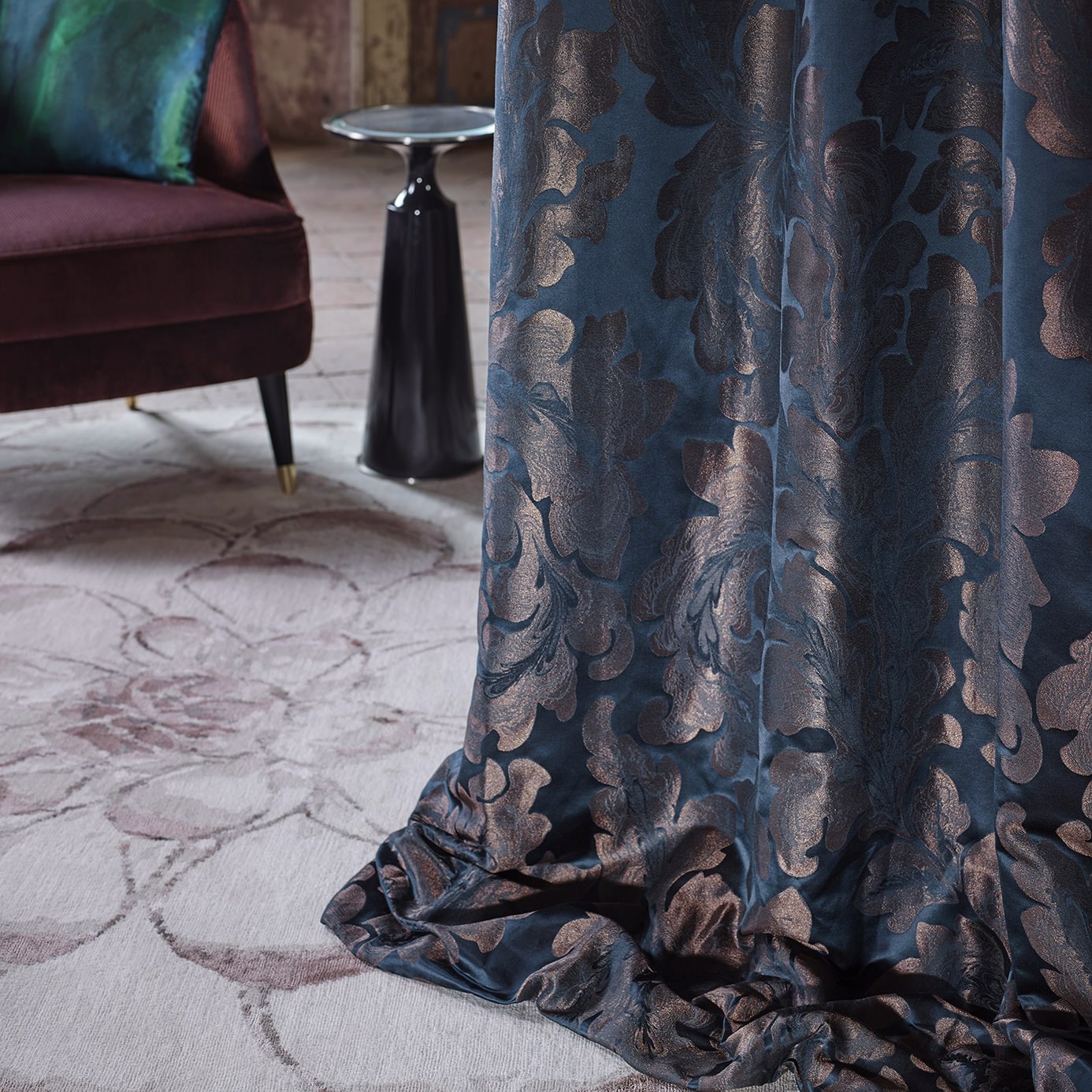 Zoffany Acantha Silk Prussian Blue 332879 Fabric ZTOT332879