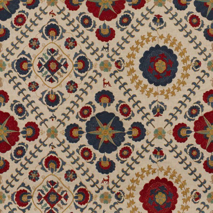 Lee Jofa Ayla Trellis Indigo/Red Fabric 2012106.519.0