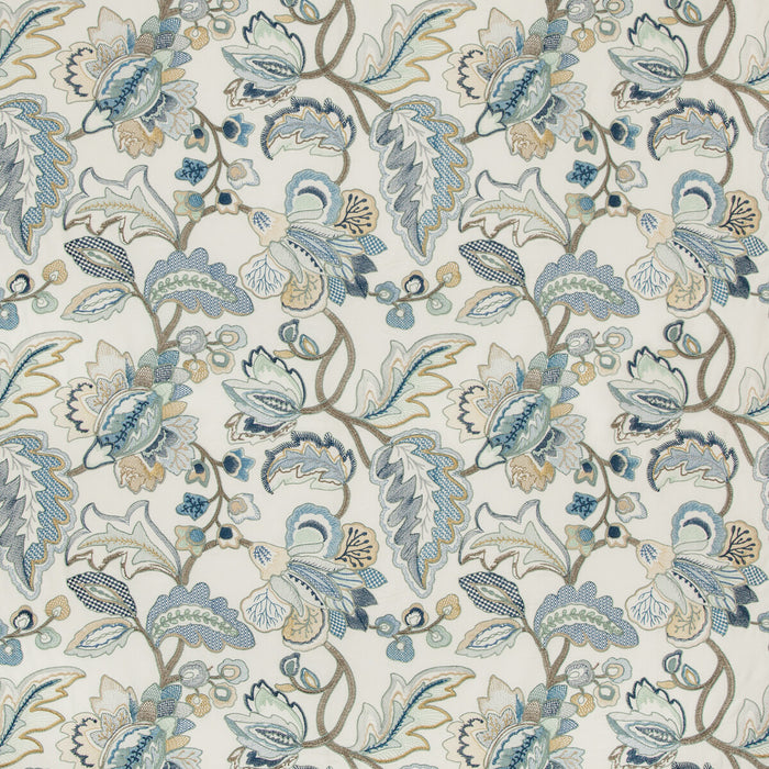 Lee Jofa Orford Embroidery Blue/Gold Fabric 2019111.145.0