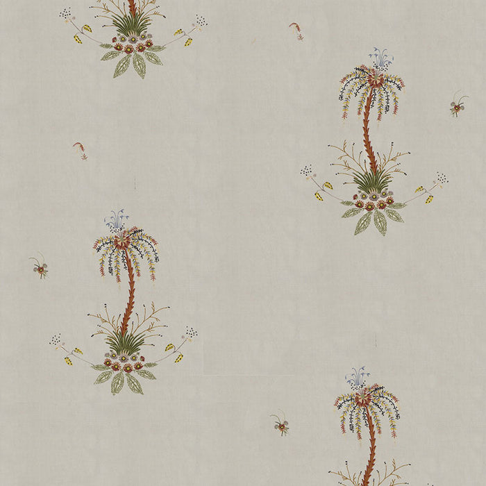 Schumacher Royal Poncianna Embroidery Multi On Creme Fabric Sample 22140