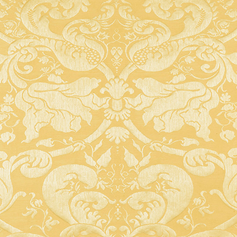 Schumacher Gavotte Brocatelle Damask Gold Fabric 22552