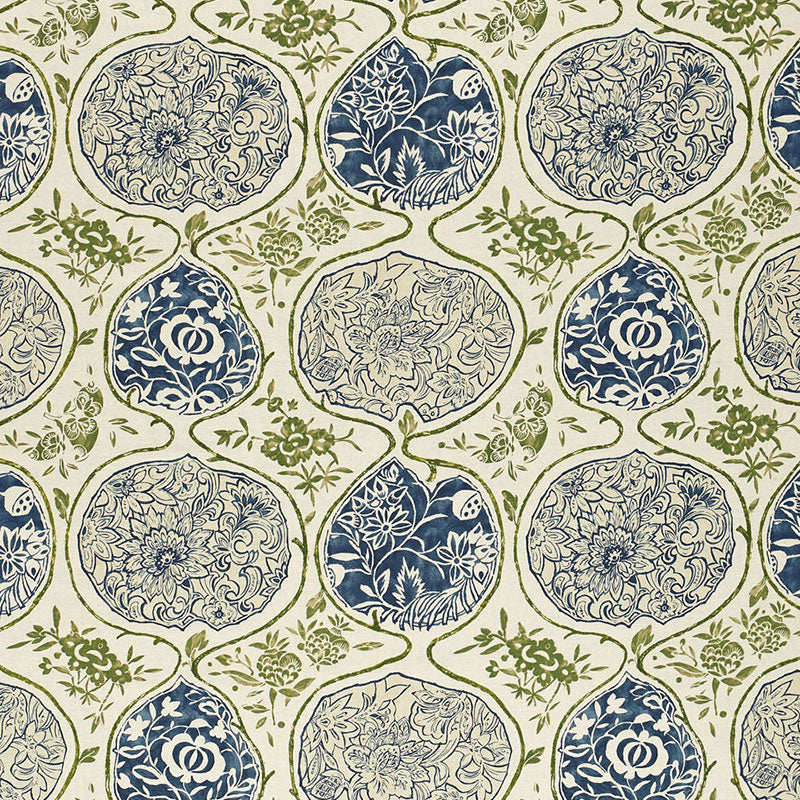 Schumacher Katsugi Indigo & Green Fabric 2620932