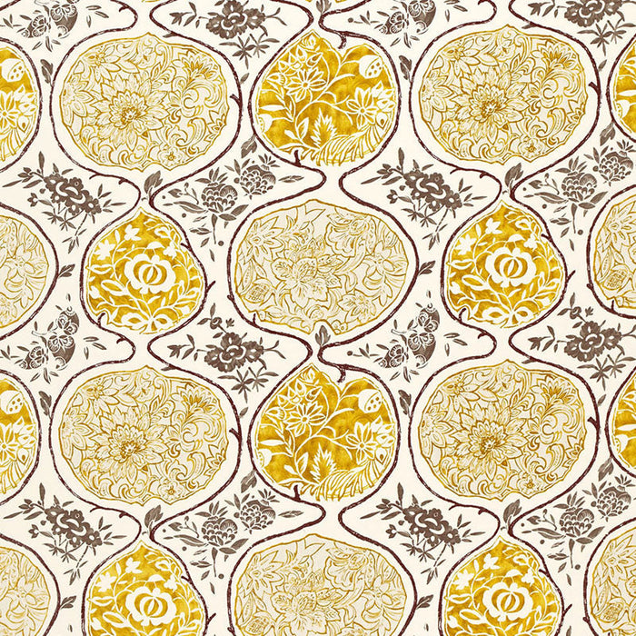 Schumacher Katsugi Gold And Mushroom Fabric Sample 2620934