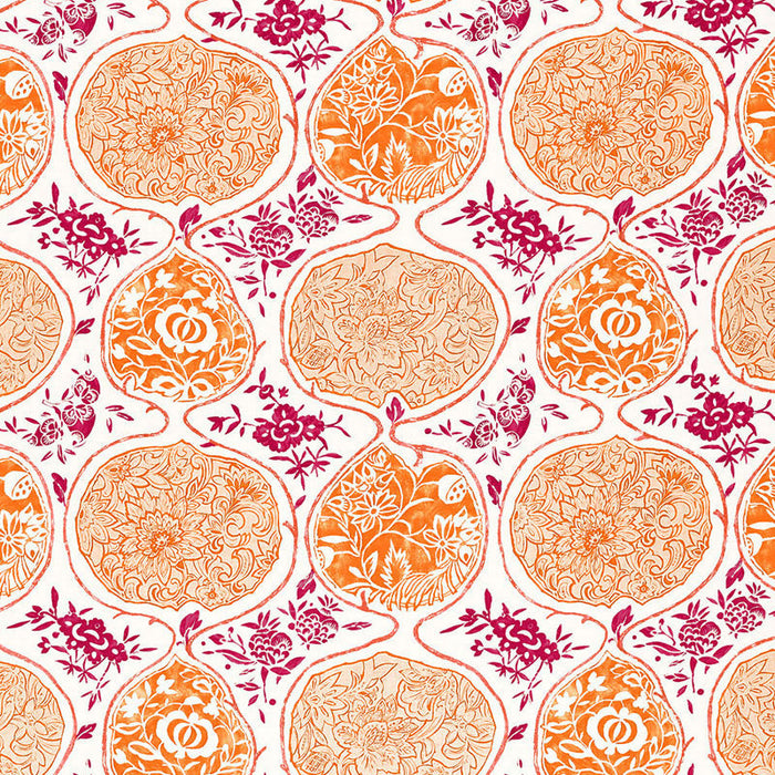 Schumacher Katsugi Tangerine & Berry Fabric Sample 2620936