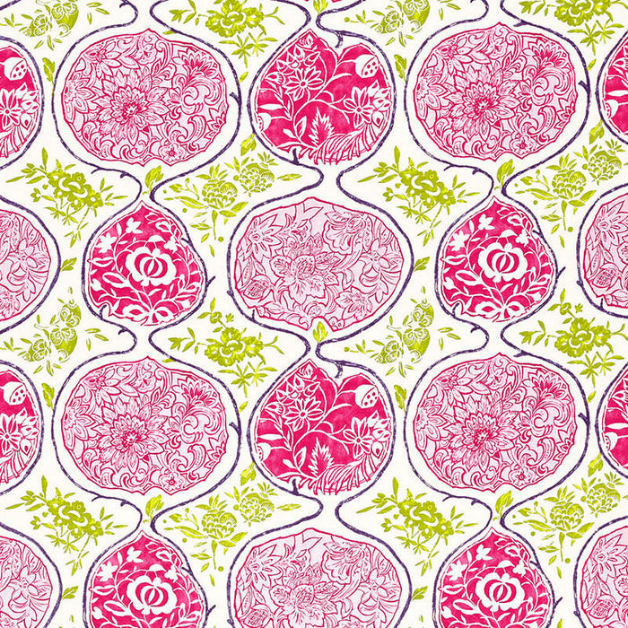 Schumacher Katsugi Fuchsia & Chartreuse Fabric Sample 2620937