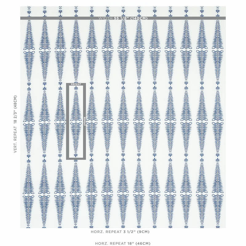 Schumacher Fern Tree Navy & White Fabric Sample 2643882