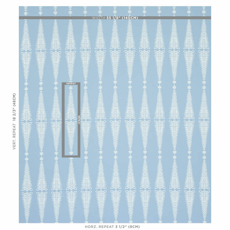 Schumacher Fern Tree Ivory & Sky Fabric Sample 2643884