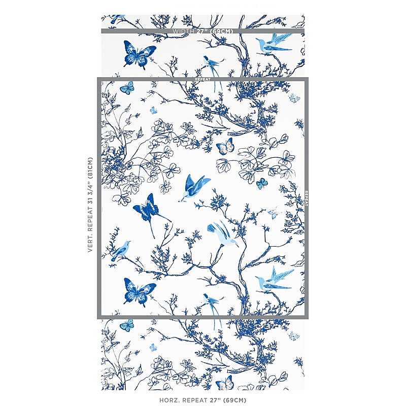 Schumacher Birds & Butterflies Porcelain Wallpaper 2704421