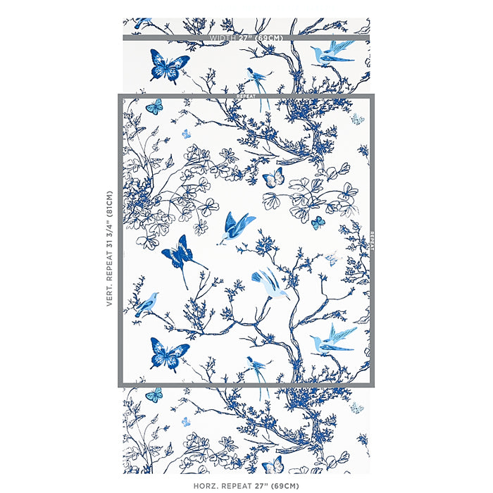 Schumacher Birds & Butterflies Porcelain Wallpaper 2704421