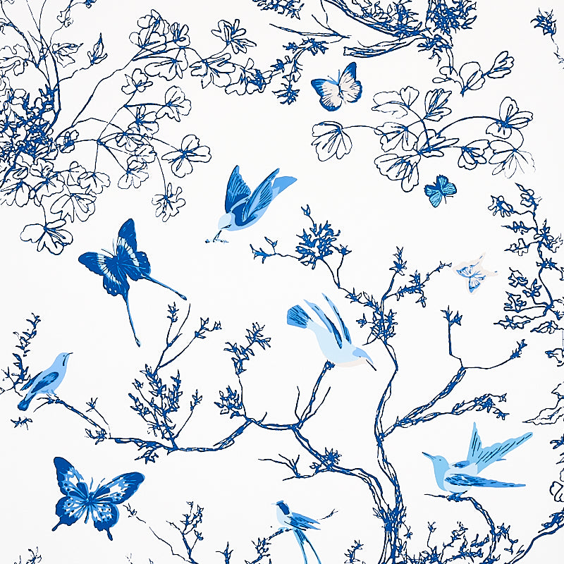 Schumacher Birds & Butterflies Porcelain Wallpaper 2704421