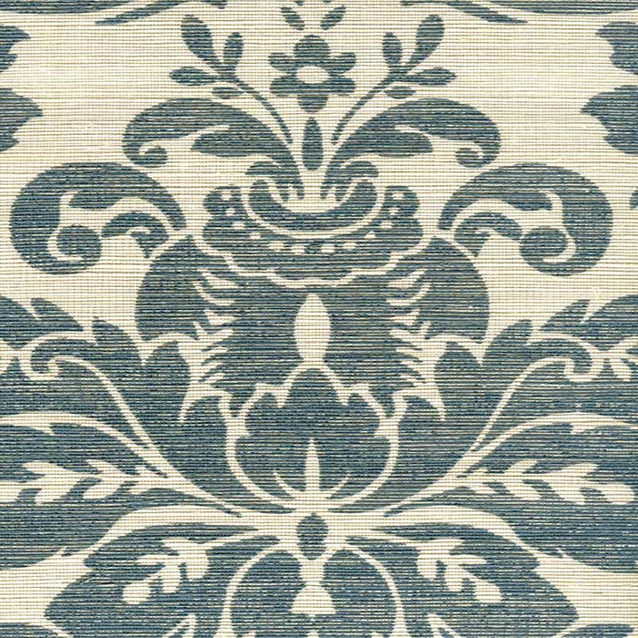 Quadrille Monty on Grasscloth Slate-Blue Wallpaper 302150R-02