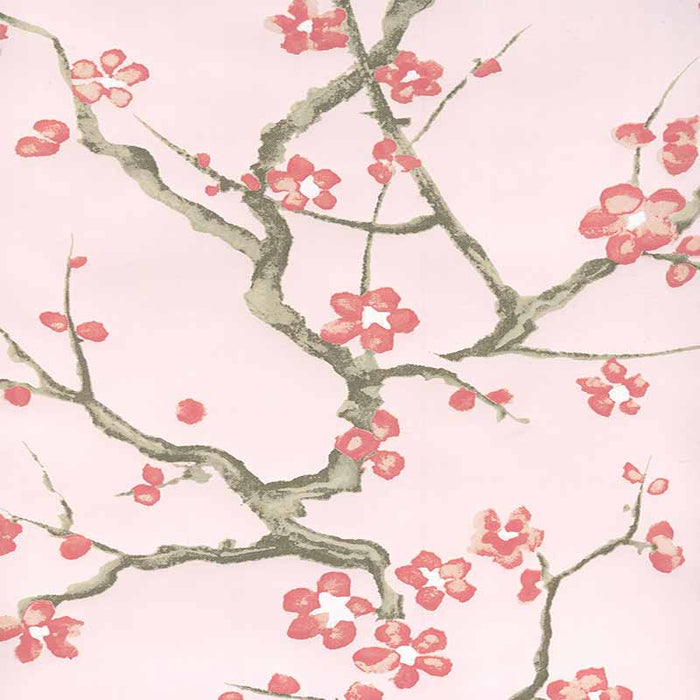 Quadrille Cherry Branch Pale Pink Pink Taupe Wallpaper 306500W-04WP