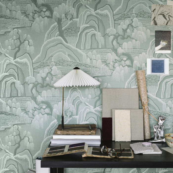 Schumacher Indigo Garden Mineral Wallpaper 3131