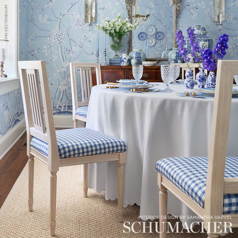 Schumacher Ingrid Silk Check Blue Fabric 3453004