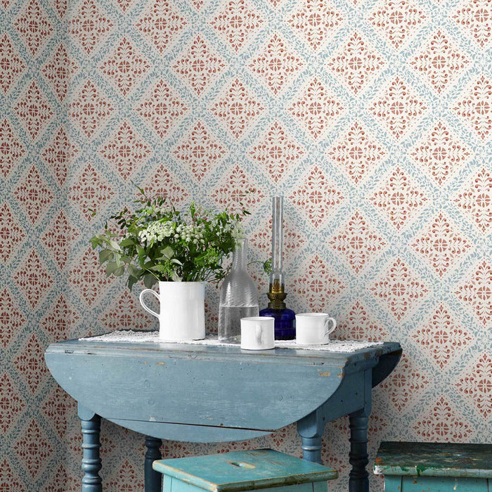 Schumacher Nyborg Blue And Red Wallpaper 4514