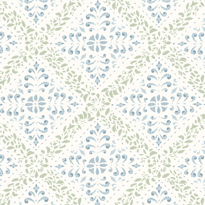 Schumacher Nyborg Blue And Green Wallpaper 4516