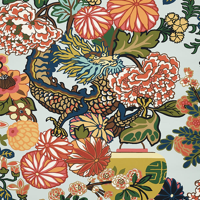 Schumacher Chiang Mai Dragon Aquamarine Wallpaper Sample 5001060