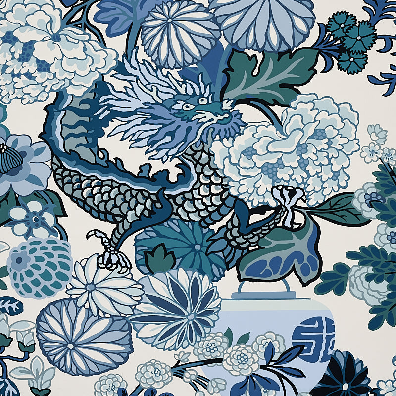 Schumacher Chiang Mai Dragon China Blue Wallpaper Sample 5001062