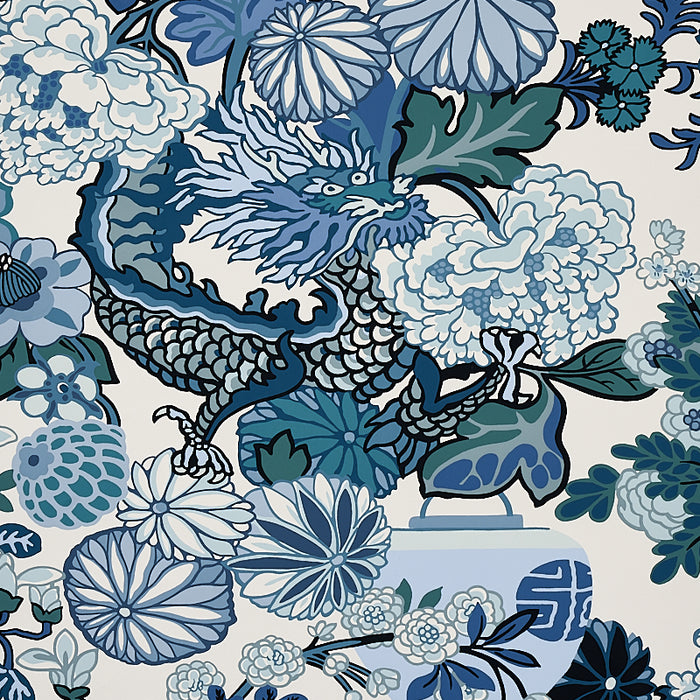 Schumacher Chiang Mai Dragon China Blue Wallpaper 5001062