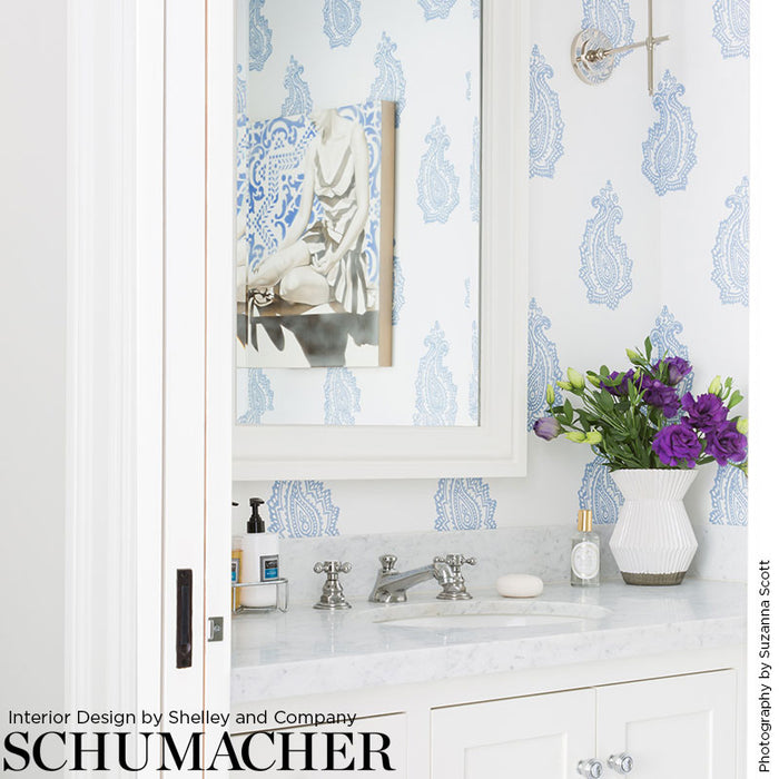 Schumacher Madras Paisley Delft Wallpaper 5005301