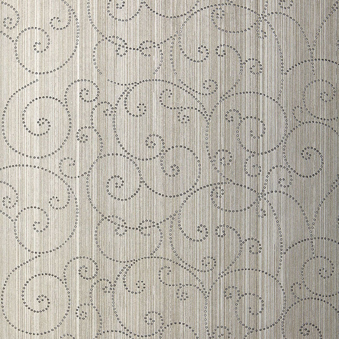 Schumacher Beaded Scroll Pewter Wallpaper 5005721