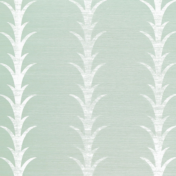 Schumacher Acanthus Stripe Sisal Seaglass & Chalk Wallpaper 5006053