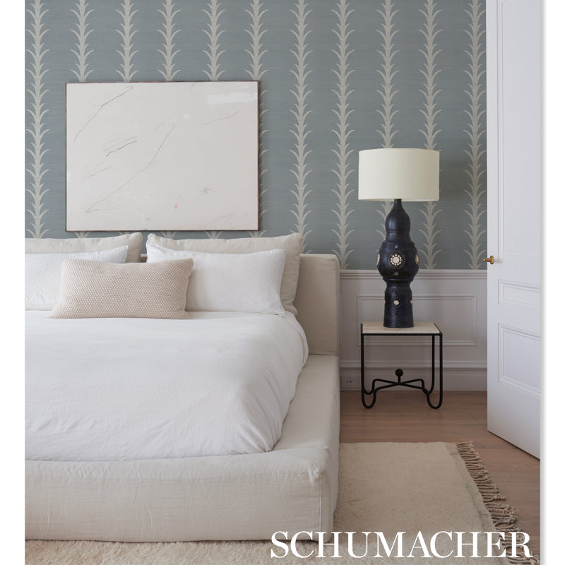 Schumacher Acanthus Stripe Sisal Chambray Wallpaper 5006056