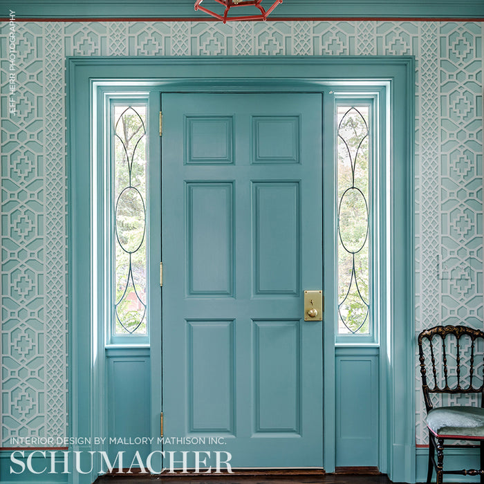 Schumacher Zanzibar Trellis Winter Mint Wallpaper 5006942