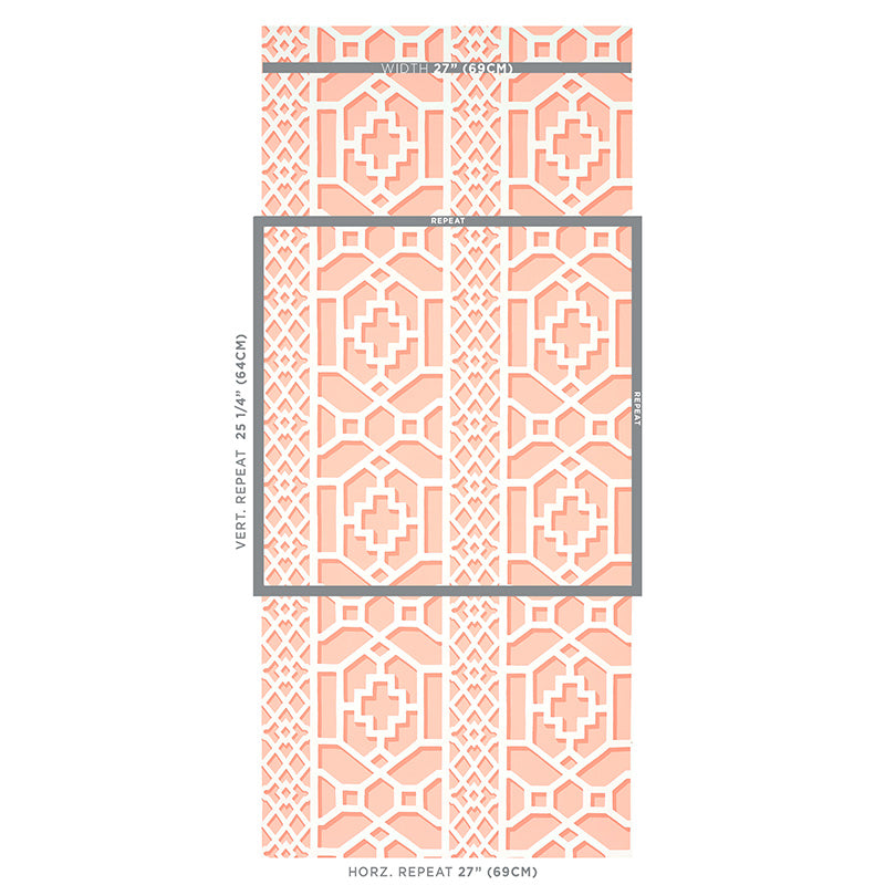 Schumacher Zanzibar Trellis Coral Wallpaper 5006946