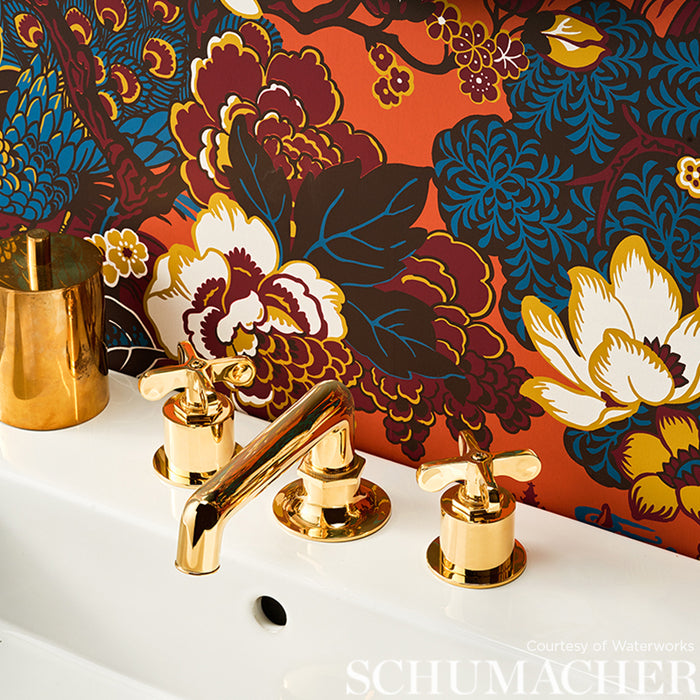 Schumacher Shanghai Peacock Cinnabar Wallpaper 5006992