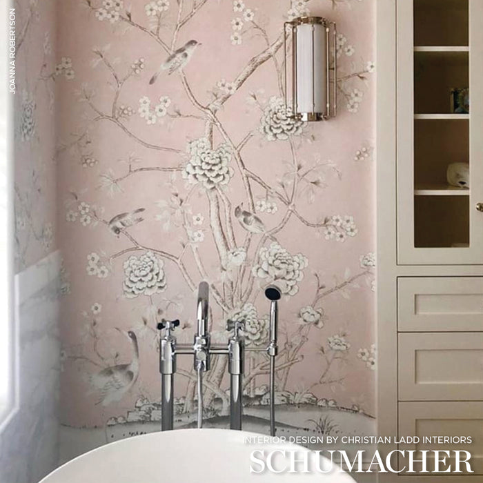 Schumacher Chinois Palais Panel Blush Conch Wallpaper 5007121