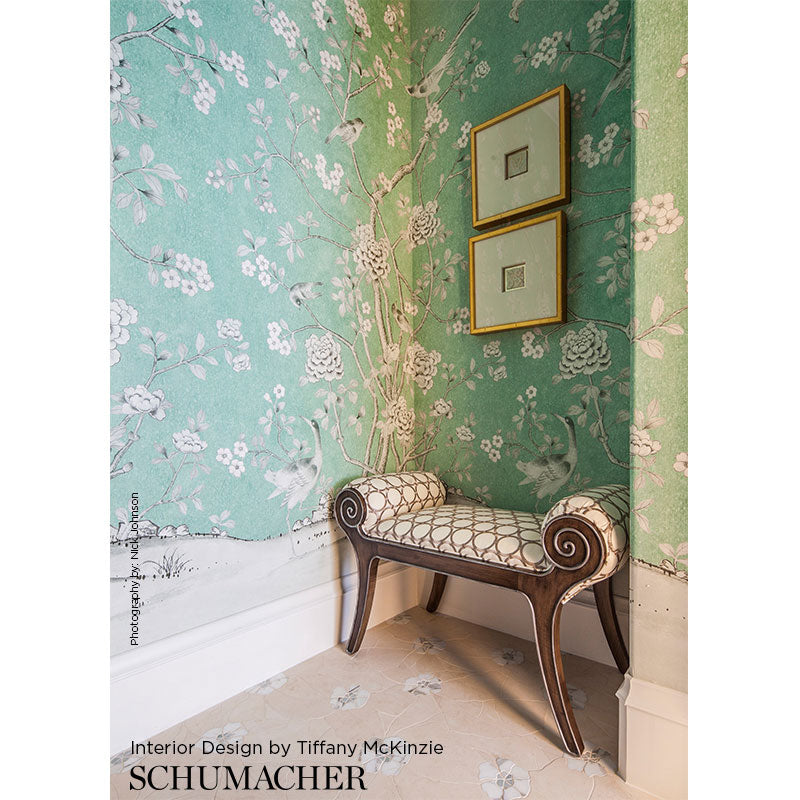 Schumacher Chinois Palais Panel Aquamarine Wallpaper 5007123