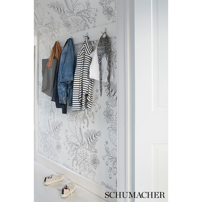 Schumacher Blommen Noir / Blanc Wallpaper 5007490