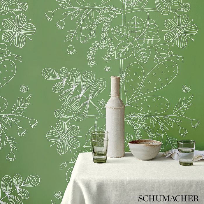 Schumacher Blommen Noir / Blanc Wallpaper 5007490