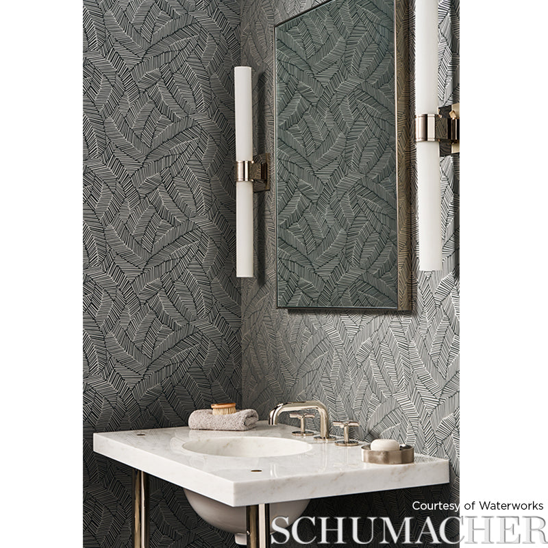 Schumacher Abstract Leaf Metallic Slate Wallpaper 5007534