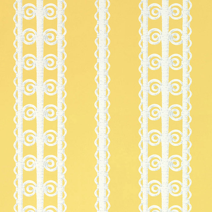 Schumacher Wicker Stripe Lemon Blossom Wallpaper 5007722