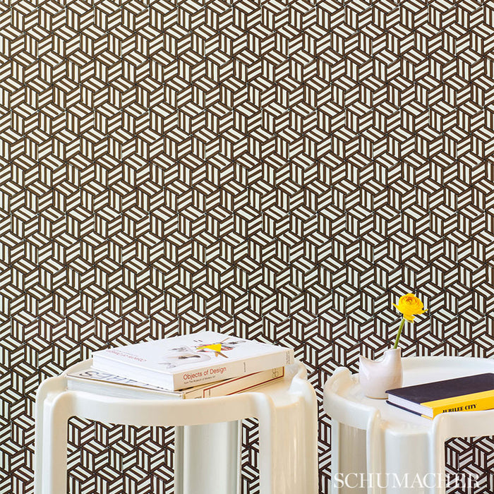 Schumacher Tumbling Blocks Greige Wallpaper 5007960