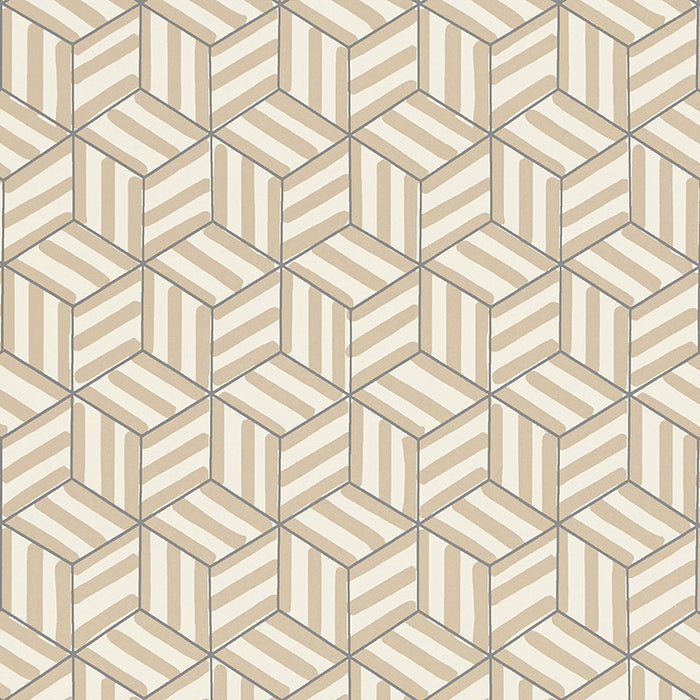 Schumacher Tumbling Blocks Greige Wallpaper 5007960