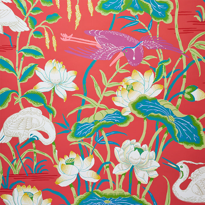 Schumacher Lotus Garden Red Wallpaper 5008434