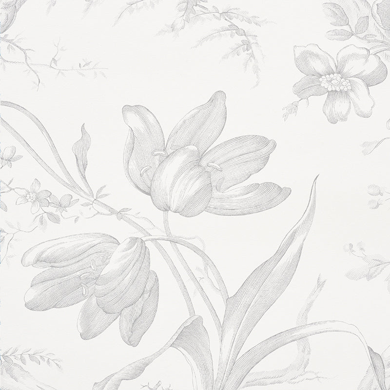 Schumacher Toile De Fleurs Grisaille Wallpaper 5009120