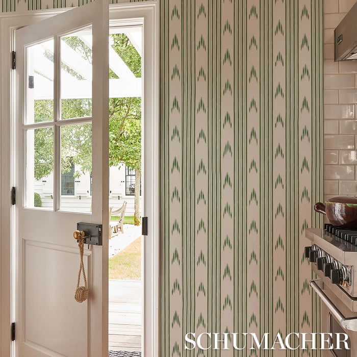 Schumacher Santa Barbara Ikat Leaf Green Wallpaper 5009224