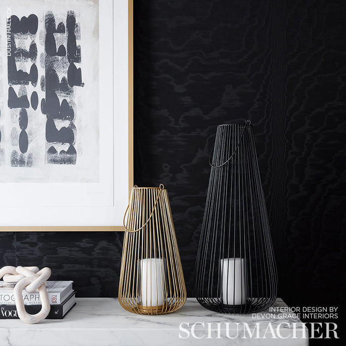 Schumacher Moire Wallcovering Noir Wallpaper 5009673