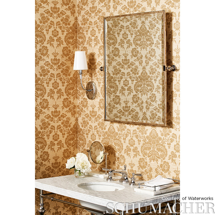 Schumacher Simone Damask Grasscloth Gold Wallpaper 5010121