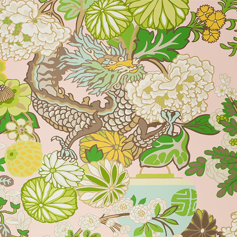 Schumacher Chiang Mai Dragon Blush Wallpaper Sample 5010590