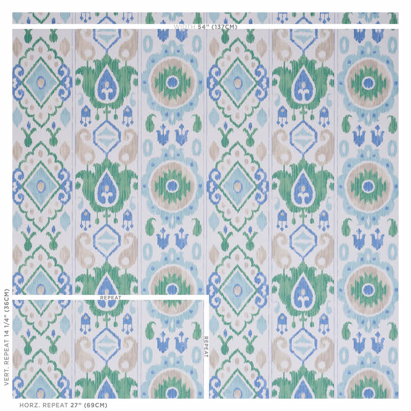 Schumacher Elizia Ikat Green & Blue Wallpaper 5010710