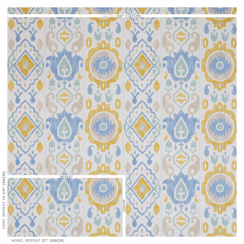 Schumacher Elizia Ikat Sky & Ochre Wallpaper 5010711