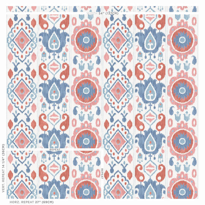 Schumacher Elizia Ikat Rose & Indigo Wallpaper 5010712